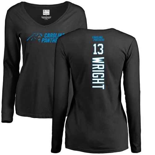 Carolina Panthers Black Women Jarius Wright Backer Slim Fit NFL Football #13 Long Sleeve T Shirt